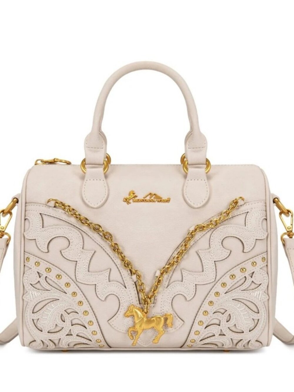 Montana West Western Horse Charm Satchel Crossbody Bag - Beige